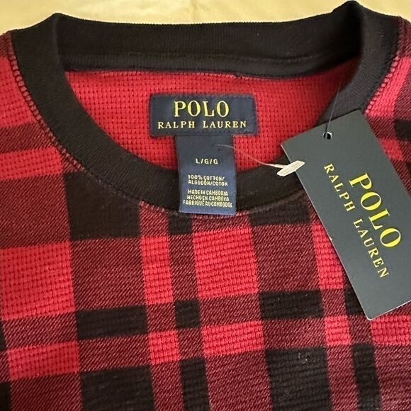 NWT MENS Polo Ralph Lauren Long Sleeve Thermal Buffalo Plaid Design Size L - Picture 3 of 4